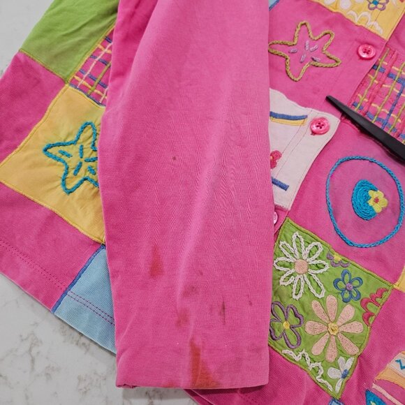 Michael Simon Embroidered Patchwork Cardigan Small Pink Flaws - Picture 10 of 13